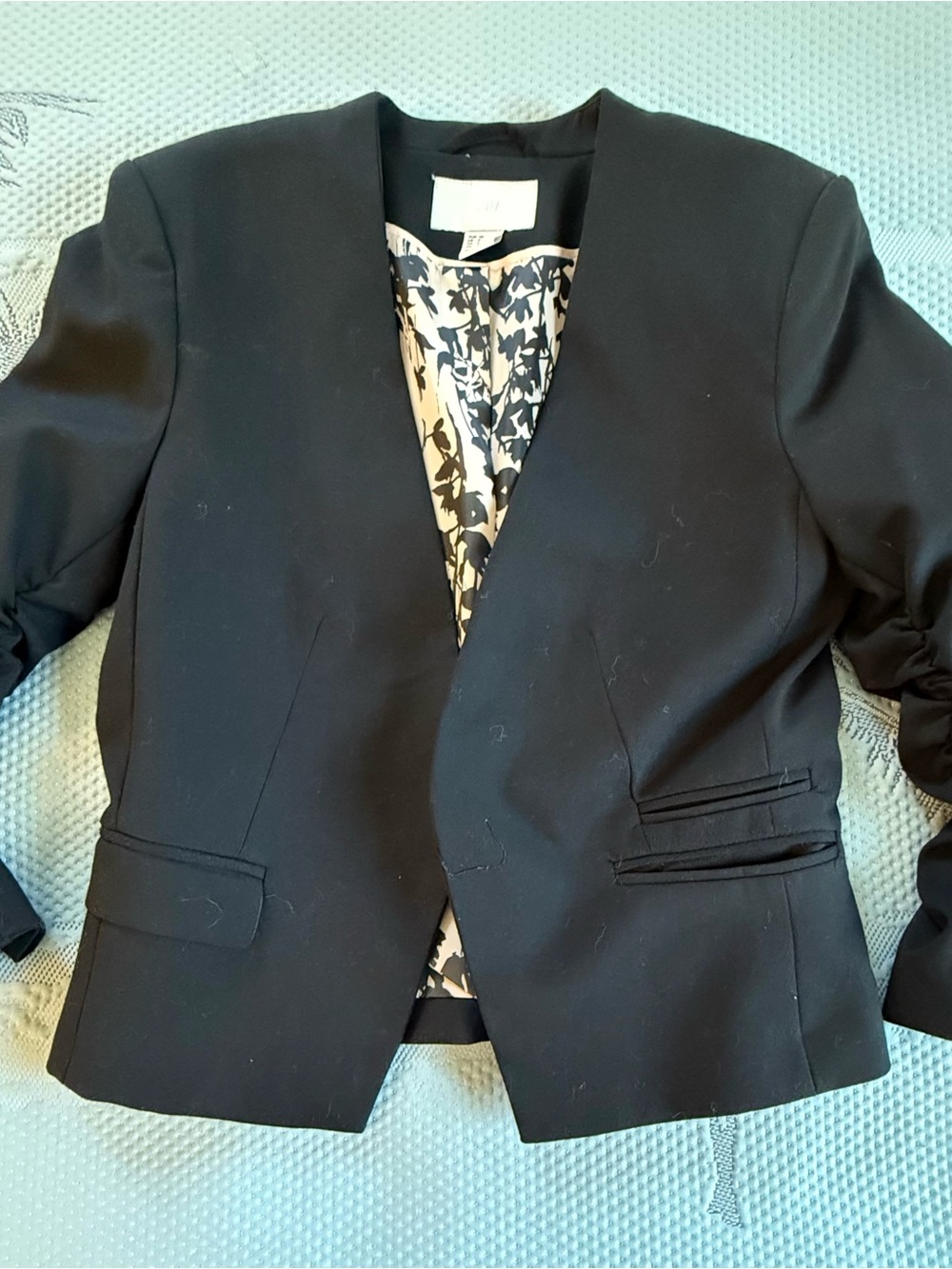 H&M Black Open-Front Women's Blazer with Printed Lining